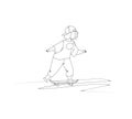 Teenager boy-to-girl riding skateboard outline vector