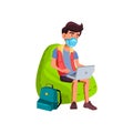 Teenager Boy Wearing Mask In Waiting Room Vector