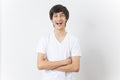 Teenager boy wearing t-shirt over white isolated background Royalty Free Stock Photo