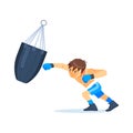 Teenager boy or young boxer dressed in sportswear training with punching bag isolated on white background. Boxing Royalty Free Stock Photo