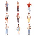 Teenagers In Different Poses Flat Vector Illustration Set