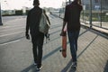 Teenager boys with skateboards walking outdoor