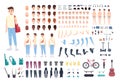 Teenager character constructor. Boy creation set. Different postures, hairstyle, face, legs, hands, clothes, accessories Royalty Free Stock Photo