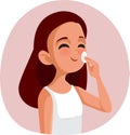 Girl Removing Makeup with Cotton Pad Vector Illustration Royalty Free Stock Photo