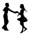 A teenager couple dancing bodies silhouette vector