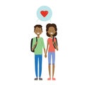 Teenager couple in love, full length avatar on white background, successful family concept, tree of genus flat cartoon