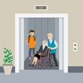 Teenager and couple of old people in an elevator,