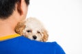 Teenager cuddling a cute poodle puppy