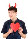 Teenager with Devil Horns and Heart Royalty Free Stock Photo