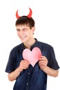 Teenager with Devil Horns and Heart Royalty Free Stock Photo