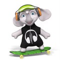 Teenager elephant skateboarding isolated 3d render