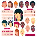 Teenager face constructor vector teen character girl or boy avatar creation illustration set of facial elements
