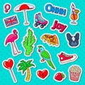 Teenager Fashion Lifestyle Stickers, Badges and Patches with Cute Dog, Tropical Birds and Hearts