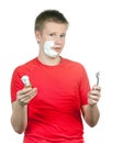 Teenager the first time tries to have a shave