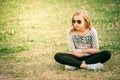 Teenager flower hippie girl enjoying summer festival. 10 years o Royalty Free Stock Photo