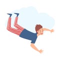 Teenager Flying in the Sky, Happy Boy Dreaming, Striving for Success or Spiritual Growth Cartoon Style Vector