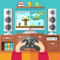 Teenager gaming video game with gamepad and playstation vector illustration