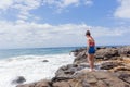 Teenager Girl Beach Rocks Sky Royalty Free Stock Photo