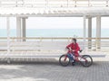 Teenager, girl with a bicycle. Sunny day, park by the sea. world bike day Royalty Free Stock Photo