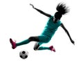 Teenager girl child soccer player isolated silhouette Royalty Free Stock Photo