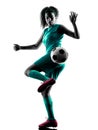 Teenager girl child soccer player isolated silhouette Royalty Free Stock Photo