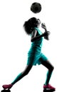 Teenager girl child soccer player isolated silhouette Royalty Free Stock Photo