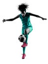 Teenager girl child soccer player isolated silhouette Royalty Free Stock Photo