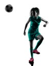 Teenager girl child soccer player isolated silhouette Royalty Free Stock Photo