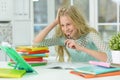 Teenager girl doing homework Royalty Free Stock Photo