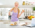 Teenager girl eating toast with chocolate cream Royalty Free Stock Photo