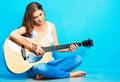 Teenager girl guitar play Royalty Free Stock Photo