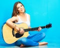 Teenager girl guitar play Royalty Free Stock Photo