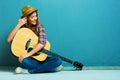 Teenager girl guitar play. Royalty Free Stock Photo