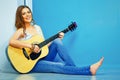 Teenager girl guitar play Royalty Free Stock Photo