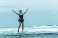 Girl Jumping Tidal Pool Ocean Vintage Royalty Free Stock Photo