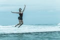 Girl Jumping Tidal Pool Ocean Vintage Royalty Free Stock Photo