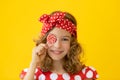 Teenager girl holding red lollipop Royalty Free Stock Photo