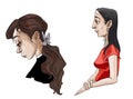 Teenager girl and old lady Vector portrait artistic. Woman in different ages time passing concepts Royalty Free Stock Photo