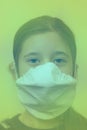 Teenager girl in a protective mask. Little girlwearing a surgical mask, Virus protection concept. vertical photo. close up toned Royalty Free Stock Photo