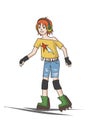 Teenager girl on roller skates