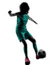 Teenager girl soccer player isolated silhouette Royalty Free Stock Photo