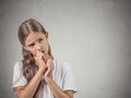 Teenager girl sucking thumb, clueless Royalty Free Stock Photo