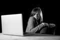 Teenager girl suffering cyberbullying scared and depressed exposed to cyber bullying and internet harassment