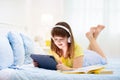 Teenager and computer. Teen school kid with tablet Royalty Free Stock Photo