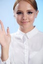 Teenager girl wave to camera