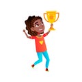 Teenager Girl Winner Holding Cup Award Vector