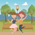 Teenager girls cartoons in park design