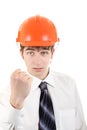 Teenager in Hard Hat showing his Fist Royalty Free Stock Photo