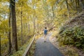 Teenager hiking the Appalachian trail during fall season