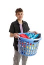 Teenager holding a basket of housework